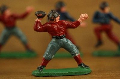   Lot 6 Plastic Hong Kong Toys Two Part Mold Painted Football Player Men
