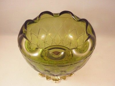 Vintage Olive Green Glass Pineapple Snack Bowl Candy Nut Dish  