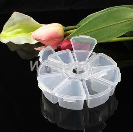 Empty Plastic Round Storage Box Case for Nail Art Tips Rhinestone Gems 