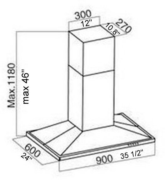 ISLAND MOUNTED STEEL RANGE HOOD, FAN  36 WIDTH  