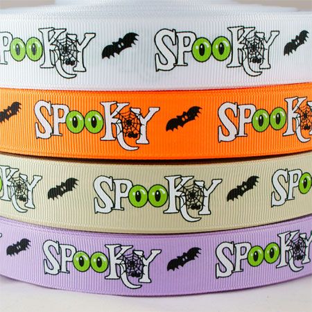   Spooky Spider Bat Grosgrain Ribbon UPick White/Orange/Moss/Pur  