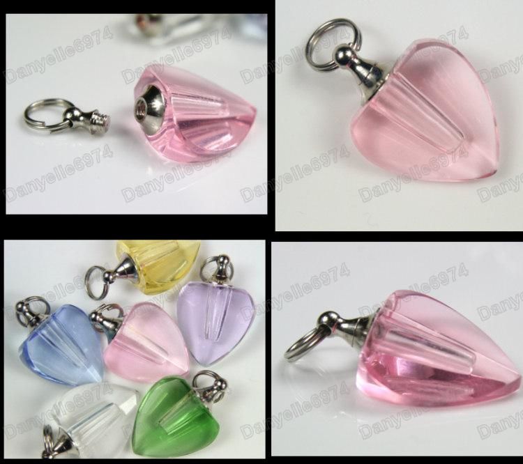 GLASS crystal MINI PERFUME BOTTLE vial HEART PENDANT  