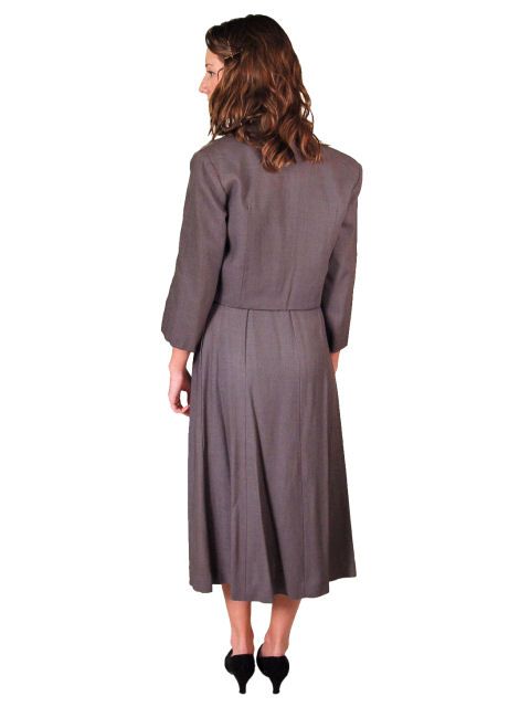 Vintage 3 Piece Ladies Day Suit Charcoal Linen 1940S  