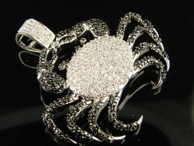 FULLY ICED OUT BLACK AND WHITE CZ CRAB PENDANT CROSS  