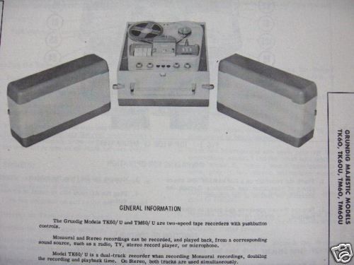 GRUNDIG TK60,TK60U,TM60,TM60U TAPE RECORDER PHOTOFACT  