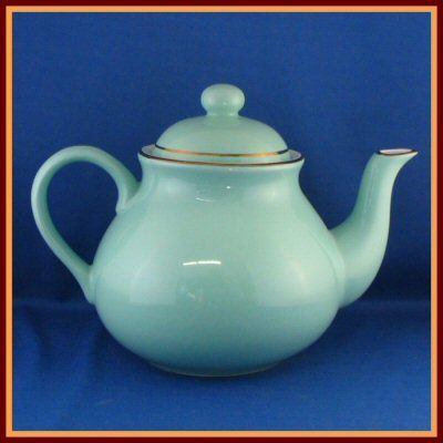 Aqua Tea Pot Teapot with Lid Gold Trim Color Stone BFC  