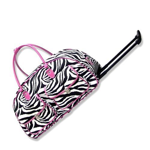 ZEBRA DUFFLE BAG TOTE ROLLING LUGGAGE SUITCASE HOT PINK  